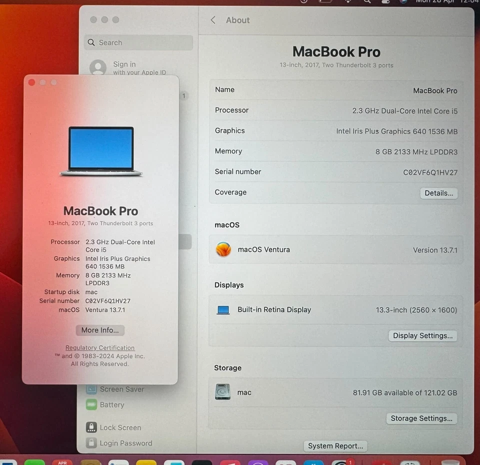 Apple MacBook A1708 Pro 2017 13in i5 8GB RAM 128GB SSD MS Office Warranty (C528) - Image 3 of 4