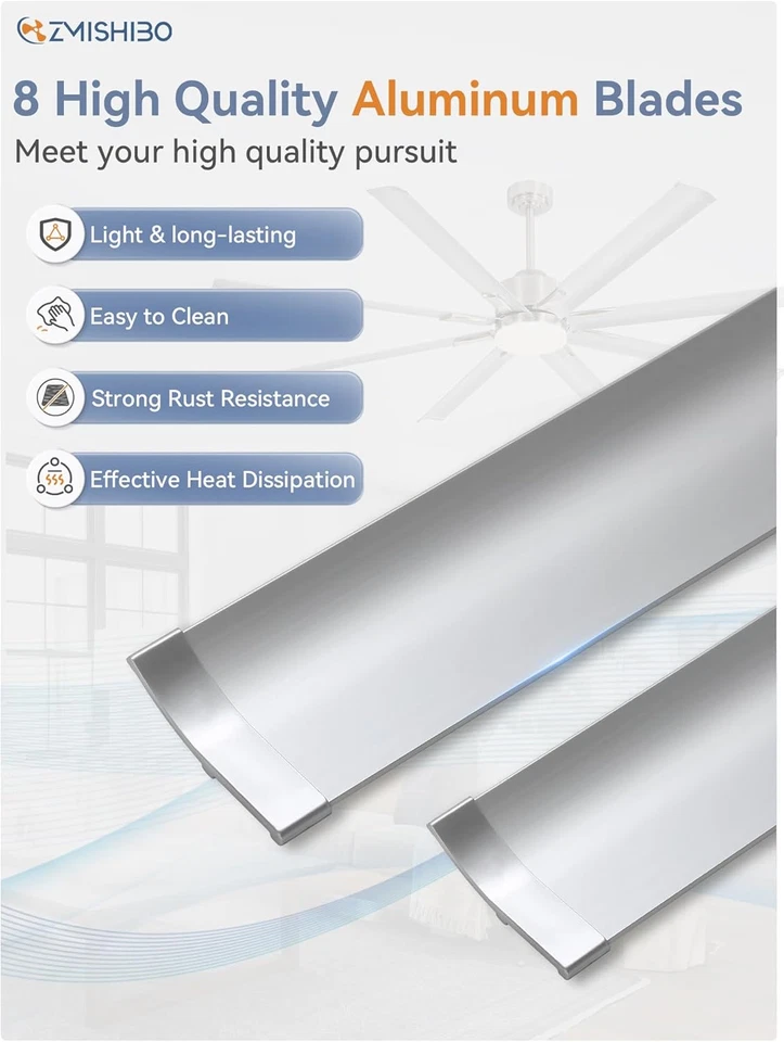 Ventiladores de techo inteligentes de hoja de aluminio de 72 pulgadas con luces y control remoto, grandes para exteriores Foto 2 de 4