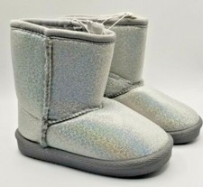 Girl's SWIGGLES Boots Silver Sparkle Glitter Look Faux Fur NEW Size 5