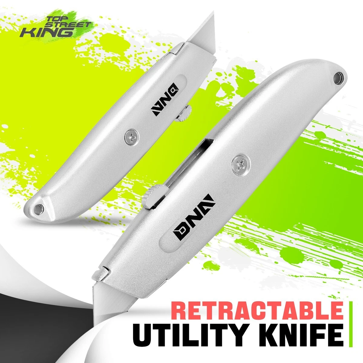 Box Cutter Retractable Lock Razor Utility Knife with 5 Sharp