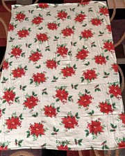 Christmas cloth tablecloth 78 x 56 red green poinsettia cotton blend