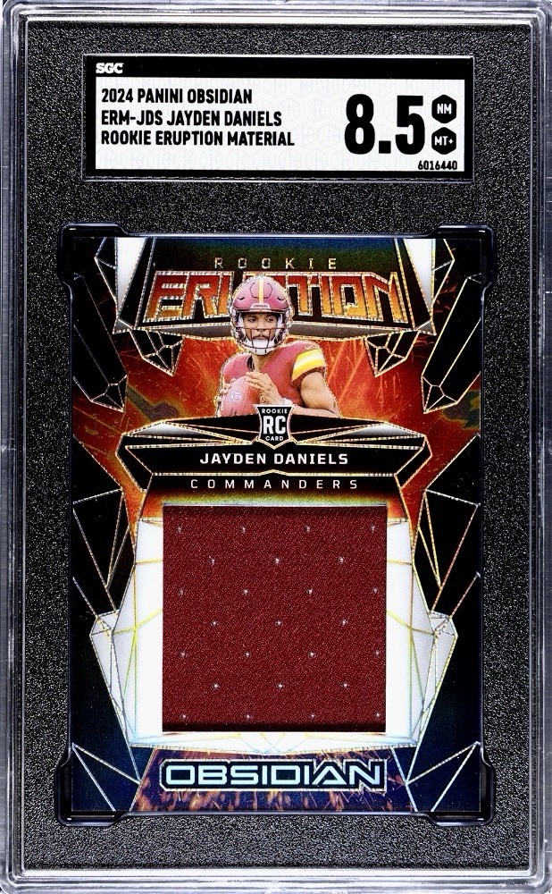 2024 Obsidian Jayden Daniels Rookie Eruption Patch (JD5, MEM)Black