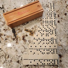 Vintage Dominoes Game Set of 28 Double Six in wooden box Ivory Colored