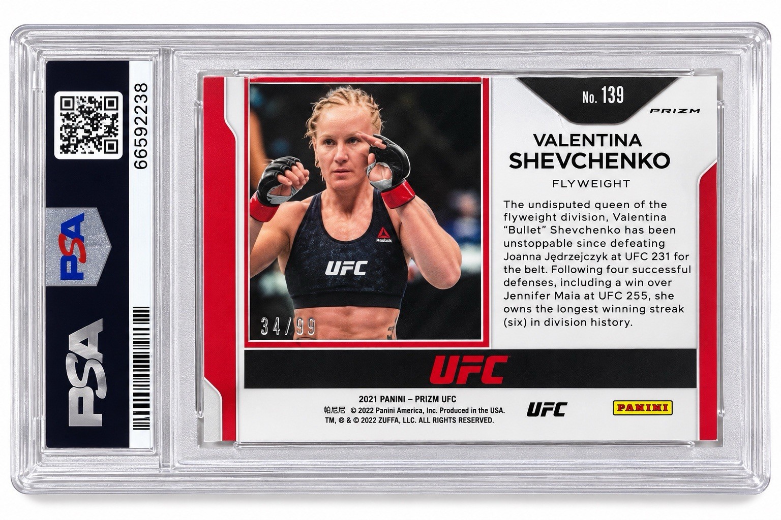 2021 Panini Prizm UFC Valentina Shevchenko Orange Prizm /99 PSA 9 #139 view 2