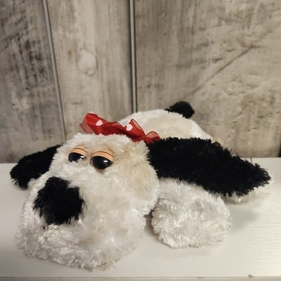 Vintage Dan Dee Collector's Choice Plush Dog Small White Black Red Bow Stuffed