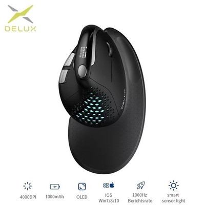 Delux Ergonomic Vertical Silent Gaming Mouse | Wireless Bluetooth & 2.4G | RGB