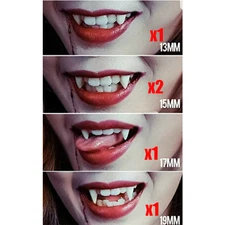 USA Vampire Fangs - 5 Pairs, 4 Sizes with Adhesive for Halloween & Cosplay