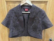 Women’s Olsen Brown Beaded Linen Bolero Shrug Jacket Size 12 Occasion Wedding