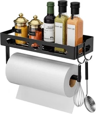 Paper Towel Holder with Shelf for Bathroom, Kitchen Spice Black 