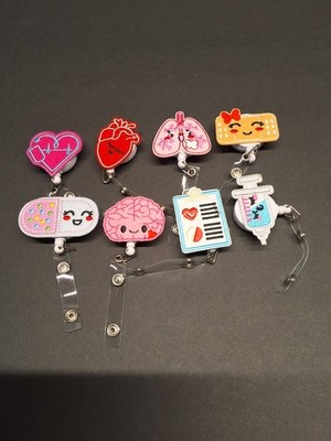 Lot of 8 Nurse-Themed Retractable Badge Holders  Cute Medical Set for RN LPN CNA