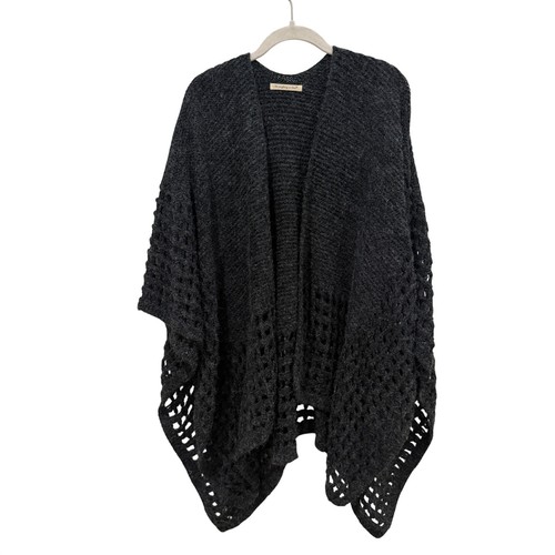 Do Everything in Love Charcoal Grey Knit Crochet Lattice Open Front Poncho Wrap