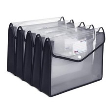 Plastic File Folders, Waterproof Transparent Expandable File Black clear-5 Pack