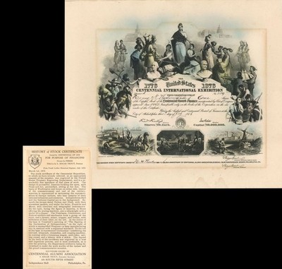 United States Centennial International Exhibition - 1776-1876 dated Stock Cert