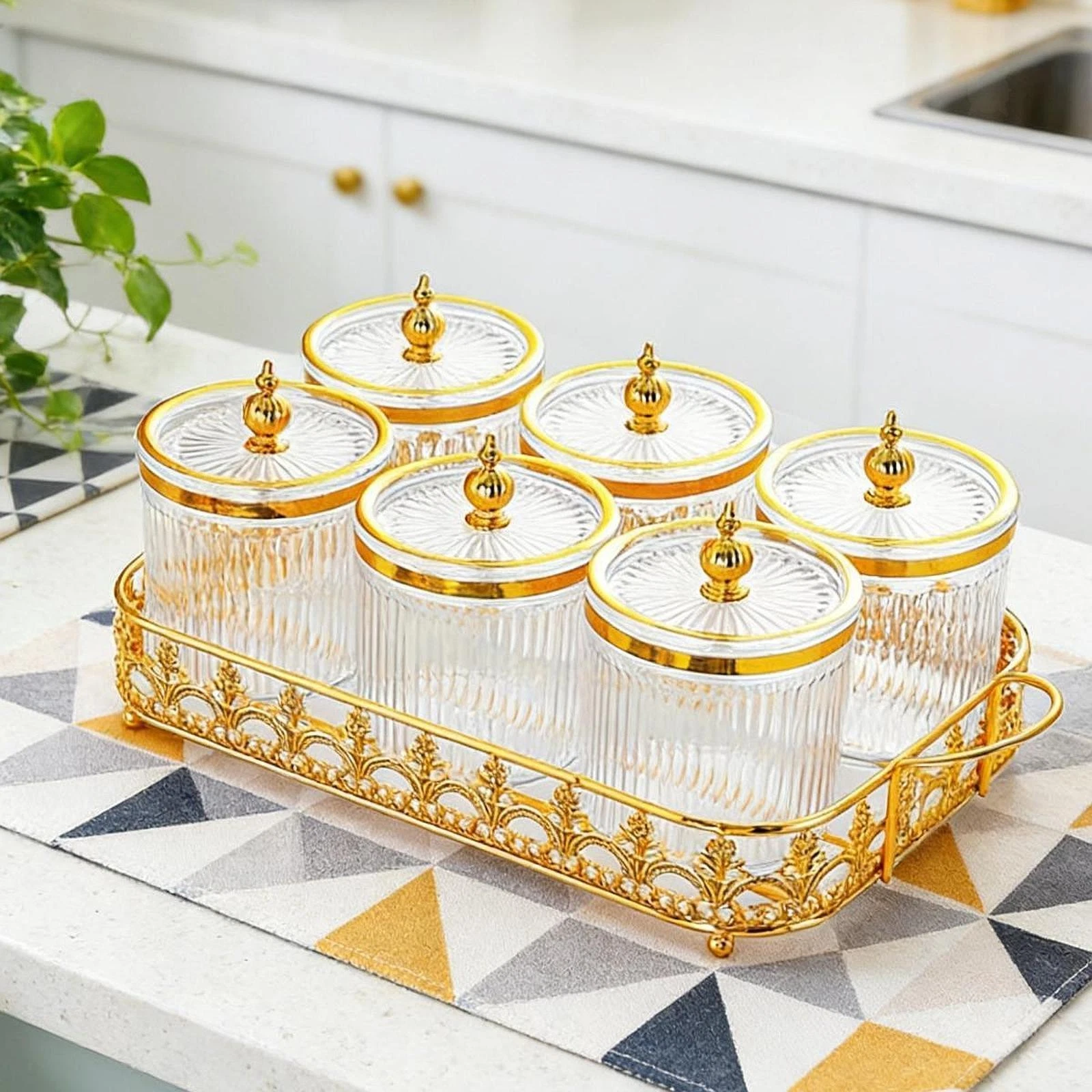 6x Canisters Set with Lids Airtight Food Storage Jars for Tea Sugar Chip