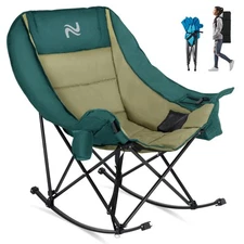 NAIZEA Rocking Chair Outdoor Folding Camping Chair with Cooler Bag Side Pocket