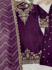 New Latest Chinnon Silk Top Palazzo And Wine Dupatta For Indian Reception Wear