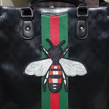 Gucci Black GG Tote Bag Bee Embroidery Web St...