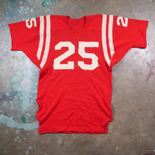 Vintage 1950s Football Jersey Red 25 Thrashed Distressed Champion USA Game Worn