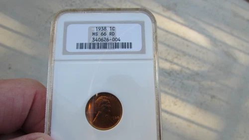 1938 Lincoln Cent (Wheat Penny), NGC MS-66 RD, Older Holder