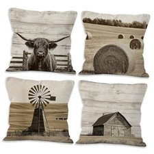 Farmhouse Country Highland Cow Throw Pillow Covers 18x18 Set of Color-2