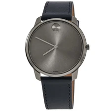 New Movado Bold Thin Grey Dial Blue Leather Strap Men's Watch 3600586