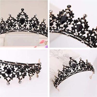 Black Crystal Rhinestone Tiara Crown Vintage Style Adjustable For