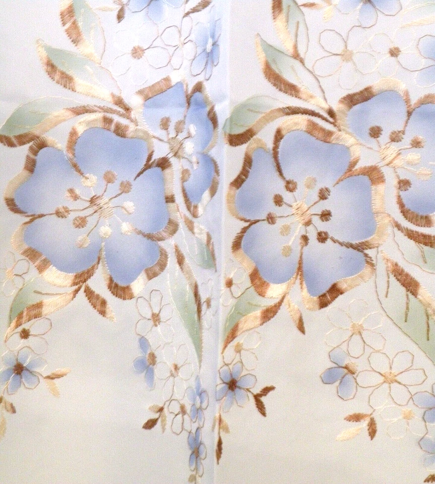 2 Hermosos NUEVOS Azul sobre Beige Emb. Cortinas Lavables Florales 90" L IMPORTACIÓN FRANCESA Foto 2 de 3