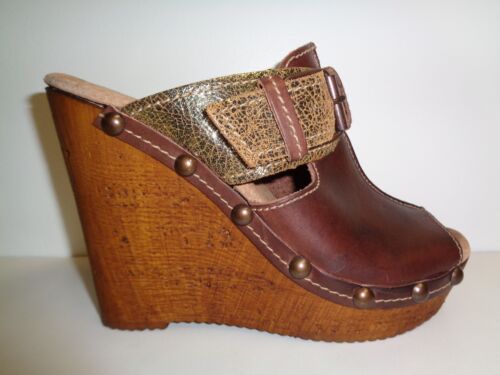 Reba Size 9 UNLIMITED Brown Leather Wedge Sandals New Womens Shoes