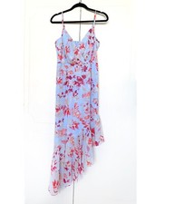 Eliza J Women's V-Neck Blue/Pink Floral Ruffle Hem Maxi Dress Size: 6