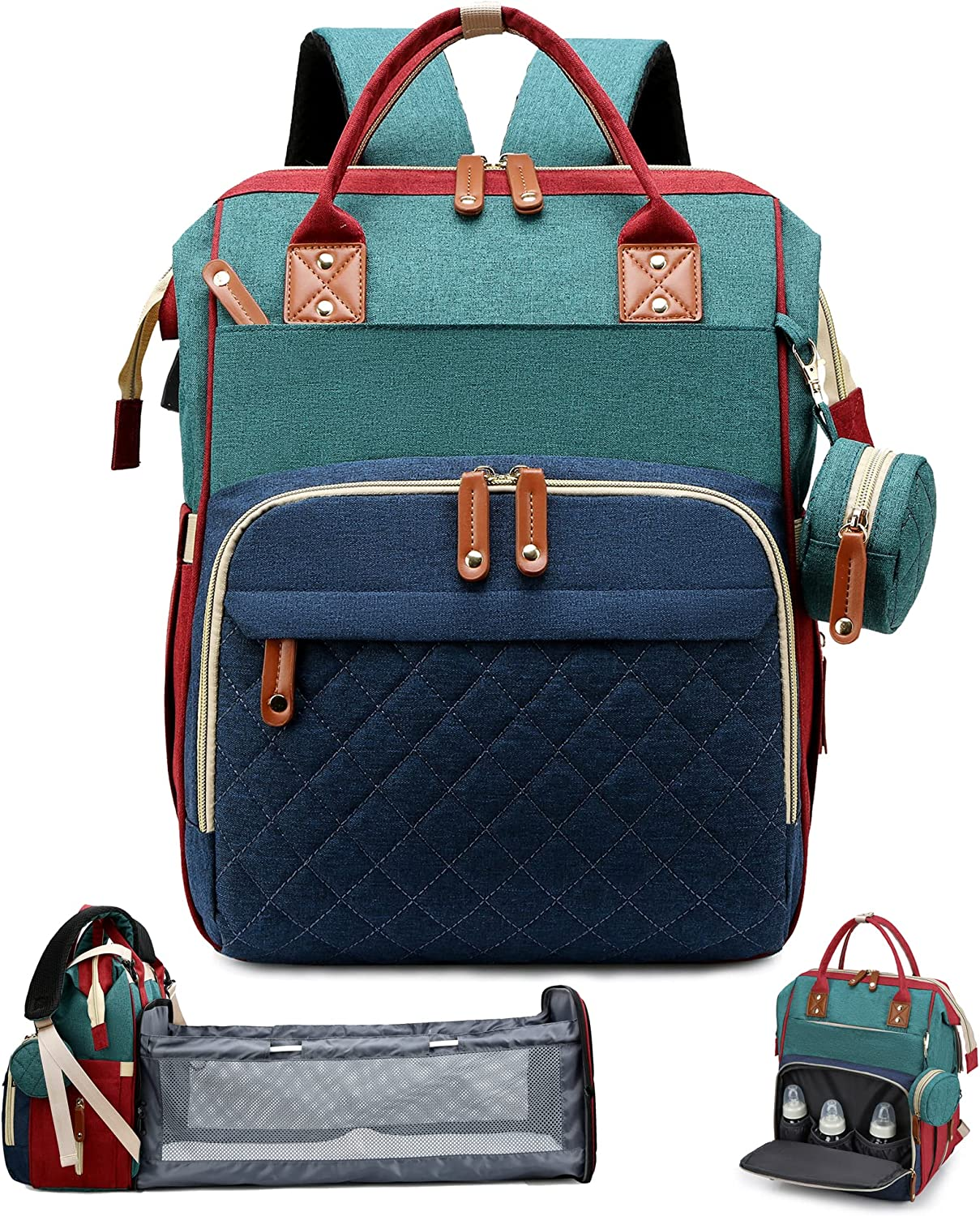 Diaper Bag with Changing Station, 3 in 1 Baby Diaper Bag Backpack with Foldable-image