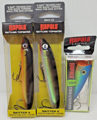 Lot De 3 Leurres Rapala Skitter V Et X-Rap – Poppers Surface – État Neuf, Packaging Imparfait
