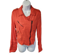 Free People Cropped Linen Blend Jacket - Moto Style ,full zip red orange -Size 4