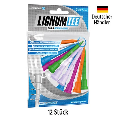 Golf Tee Lignum 72mm Microwood 12 Stück Neon Farben - Holz Höhe einstellbar NEU