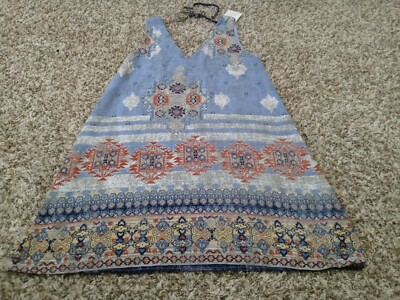 New Millibon Shirt Womens Small Tank Top Blouse  Blue Geometric V Neck