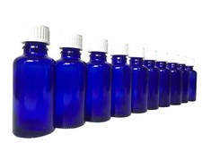 10 x Blauglas-Flasche 30 ml  DIN18  mit Deckel & Tropfgarnitur  kobaltblau