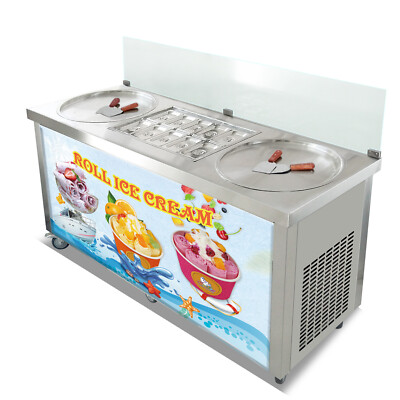Kolice ETL double 22'' round pans fry ice cream roll machine -10 coolated tanks