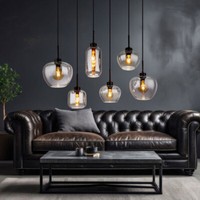 HäNgeleuchte Pendelleuchte Pendellampe Rauchglas 6 Flammig Schwarz Metall 120Cm
