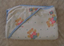 Vintage Dundee Hooded Baby Towel Teddy Bear Ball Blue White Tan Pink USA Made