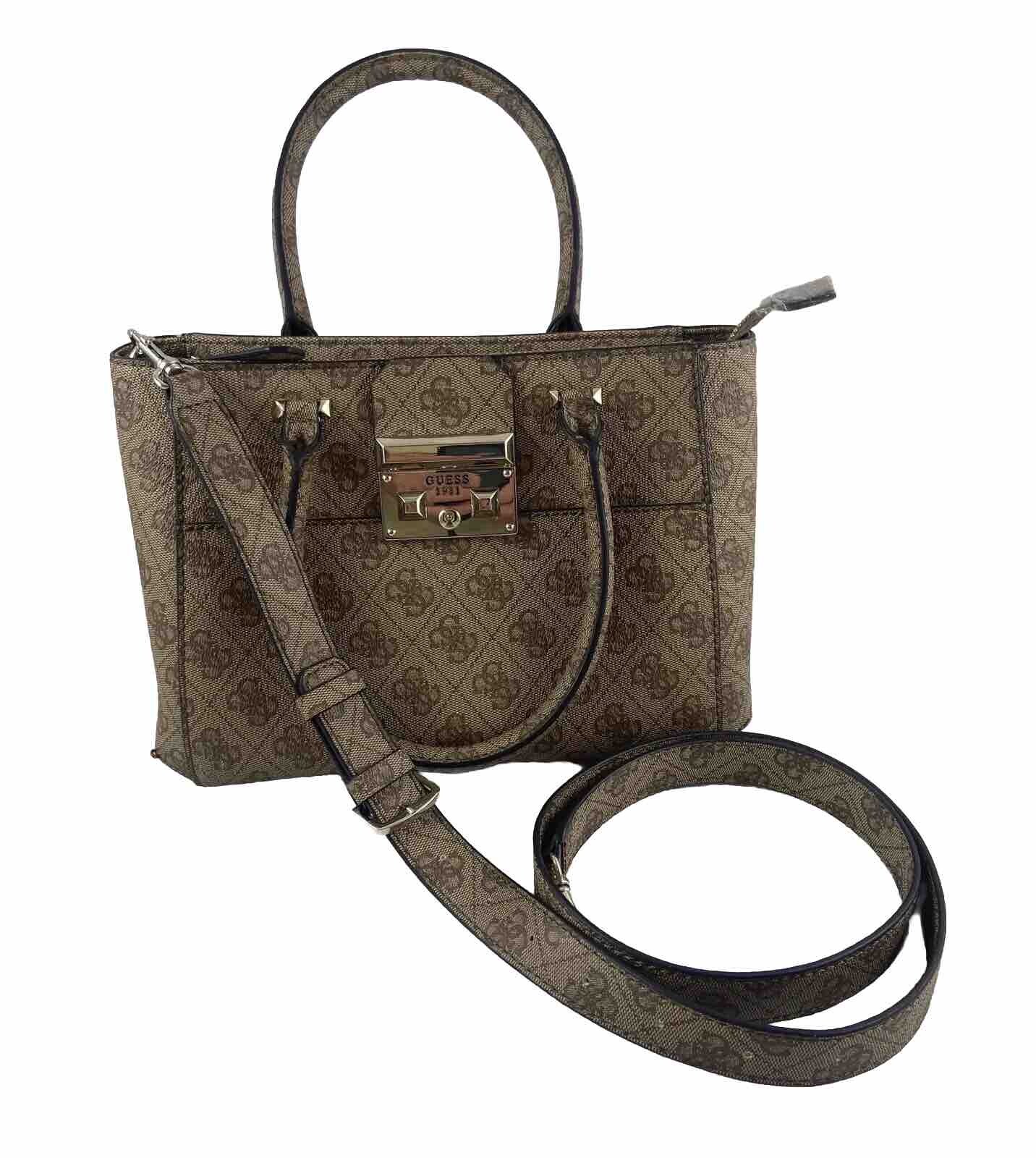 GUESS Women's Martine Brown Logo Print Handbag Pu… - image 1