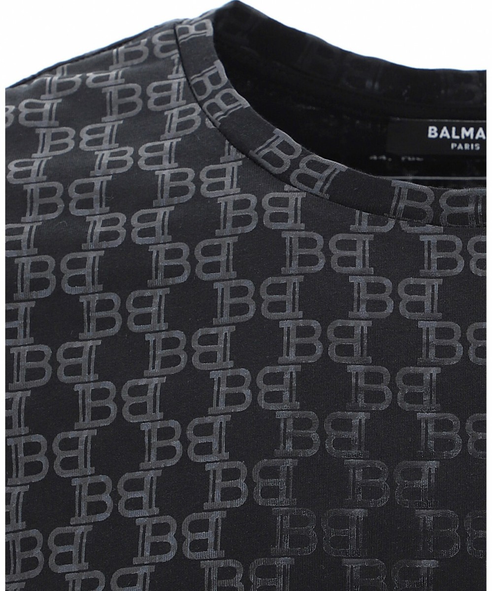 【関税込み】Balmain ブラック ラグラン 長袖Tシャツ Balmain All Over Monogram Black Crewneck T-Shirt Tee Size X