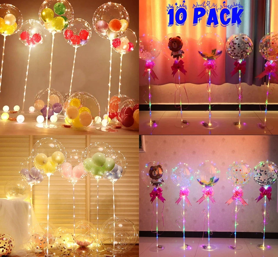 Paquete de 10 globos de pie columna transparentes BoBo decoraciones de fiesta bases globos Foto 4 de 4
