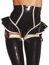 Honour Female Bordello Suspender Latex Knickers in Black & White