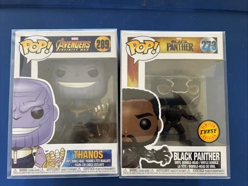 Funko Pop Marvel Thanos #289 and Black Panther #273 Lot w/ Protectors