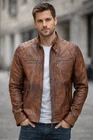Men’s Real Lamb Distressed Leather Jacket Quilted Panels Bikers Leather jacket