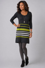 Studio One New York Striped Sweater Dress Size Large Multicolor 3/4 Sleeves