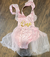 Girls 1 Year Birthday Dress Set Pink/White/Gold Glitter Bow Sleeveless