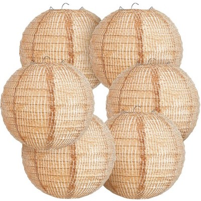 6 Pcs Print Burlap Paper Lanterns Round Chinese Paper Lanterns Farmhouse Boho...