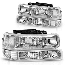 Headlights Assembly with Bumper Chrome Housing Clear Reflector Clear Lens