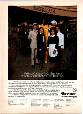 1990  SHERATON HOTEL ft. A.C. GREEN  Print Ad   90s GA.23