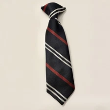 Toddler Clip-On Tie Blue Red White Diagonal Stripe 8” Long
